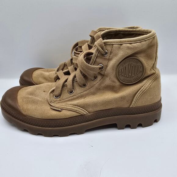 Palladium Pampa Hi tan canvas combat boot shoe rubber soles mens 8 - Picture 5 of 12